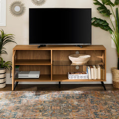 52-inch Mid-Century TV Console - English Oak Adjustable Shelving Provides Customized Storage for Media Consoles