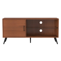 52-inch Mid-Century TV Console - Pecan Adjustable Shelving Provides Customized Storage for Media Consoles