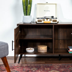 52-inch Mid-Century TV Console - Dark Walnut Adjustable Shelving Provides Customized Storage for Media Consoles Perfect for Organize