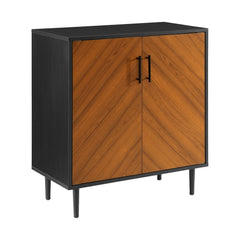 Modern Media Cabinet - Black / Acorn Bookmatch 4 Tapered Metal Legs with Adjustable Rubber Feet