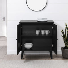 Rattan 2-Door Accent Cabinet - Black Single Adjustable Shelf Within the Cabinet Serves As A Customizable Spot for Spare Linens