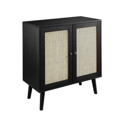 Rattan 2-Door Accent Cabinet - Black Single Adjustable Shelf Within the Cabinet Serves As A Customizable Spot for Spare Linens