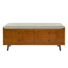 Upholstered Seat Storage Bench - Acorn / Tan The Upholstered Cushion Rests Atop the Lid to Provide Extra Seating on your Way in and Out the Door