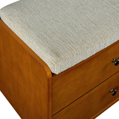 Upholstered Seat Storage Bench - Acorn / Tan The Upholstered Cushion Rests Atop the Lid to Provide Extra Seating on your Way in and Out the Door