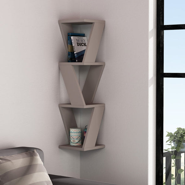 Modern Corner Wall Shelf - 33.46'' H x 8.66'' W x 8.66'' D - Light Mocha