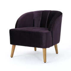 Velvet Blackberry Chunaram Barrel Chair Solid and Manufactured Wood Frame