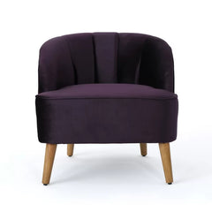 Velvet Blackberry Chunaram Barrel Chair Solid and Manufactured Wood Frame