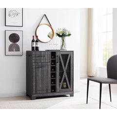 Charcoal Colleen Bar Cabinet X-Shaped Frame Opens to Reveal Space for Barware