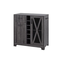 Charcoal Colleen Bar Cabinet X-Shaped Frame Opens to Reveal Space for Barware