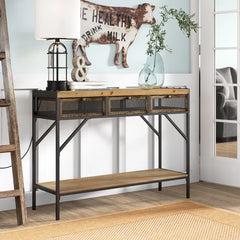 Cottrill 43'' Console Table Sturdy Iron and Fir Wood Natural Wood Grain