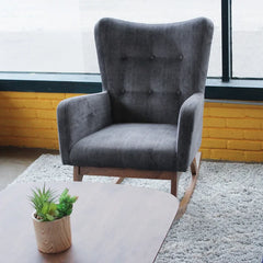 Dark Gray Croce Rocking Chair Mid-Century Modern Button-Tufted Fabric Rocking Chair