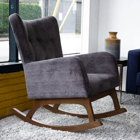 Dark Gray Croce Rocking Chair Mid-Century Modern Button-Tufted Fabric Rocking Chair