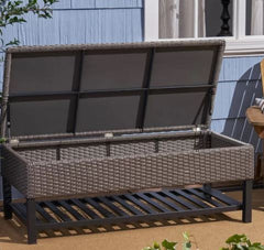 Everlie Wicker Storage Bench Weather Resistant and Large Enough