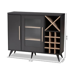 Dark Gray Oak Dandrae Bar Cabinet Constructed from Durable Engineered Wood