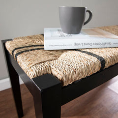 Wood Bench Add Boho Seating to your Entryway with this Seagrass Bench Natural Fibers Woven in A Geometrical Design