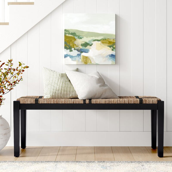 Wood Bench Add Boho Seating to your Entryway with this Seagrass Bench Natural Fibers Woven in A Geometrical Design