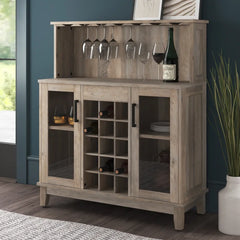 Gray Wash Dunwich Bar Cabinet 15-bottle wine rack Perfect Organize your Favorite Drinks