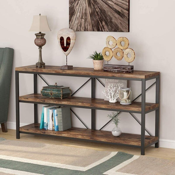 Dark Brown 55.12'' Wide Sideboard Three Tiers For your Storage Needs. The Back Has X-Shaped Support Ensuring The Stability and Durability