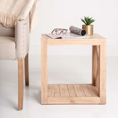 Unfinished Mindi Wood Open Cube Accent Table X Shaped Legs