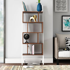 Geometric Bookcase Geometric Silhouette and Open Back Creates Multiple Areas to Decorate Five Wide Shelves