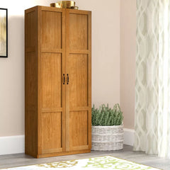 Highland Oak Elborough Armoire Cabinet Strikes a Tall Rectangular Silhouette