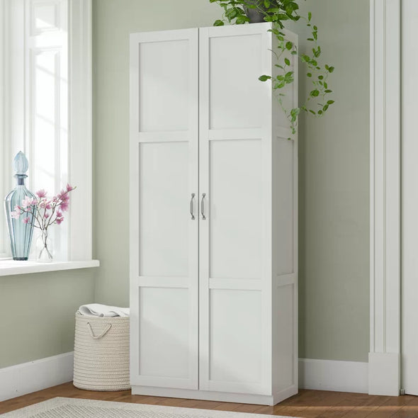 White Elborough Armoire Durable Storage Cabinet has Four Adjustable Shelves