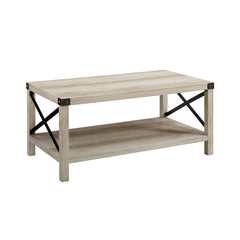 Enzo Coffee Table White Oak Black Metal Corner Caps X-frame Stretchers