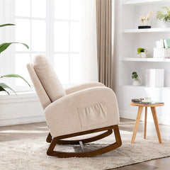 Esra Rocking Chair Wood Base High-Back Porch Rocker