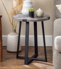 Dark Concrete Wisner Cross Legs End Table Versatile Black Finish