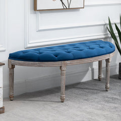 Blue Upholstered Bench Lush Velvet-Touch Cover and Classic Fluted Legs Add Vintage Glamour to your Home Setting