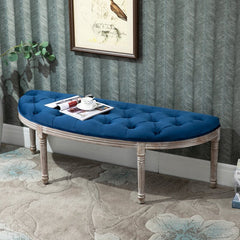 Blue Upholstered Bench Lush Velvet-Touch Cover and Classic Fluted Legs Add Vintage Glamour to your Home Setting