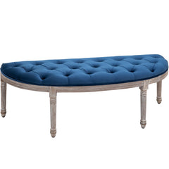 Blue Upholstered Bench Lush Velvet-Touch Cover and Classic Fluted Legs Add Vintage Glamour to your Home Setting