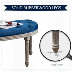 Blue Upholstered Bench Lush Velvet-Touch Cover and Classic Fluted Legs Add Vintage Glamour to your Home Setting