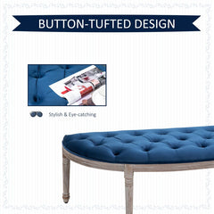 Blue Upholstered Bench Lush Velvet-Touch Cover and Classic Fluted Legs Add Vintage Glamour to your Home Setting