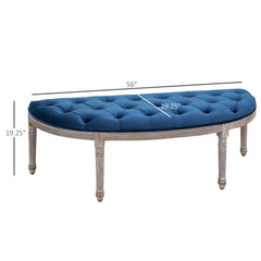 Blue Upholstered Bench Lush Velvet-Touch Cover and Classic Fluted Legs Add Vintage Glamour to your Home Setting