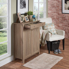 4-Shelf Shoe Cabinet Oak Two-Door Cabinet with Four Adjustable Shelves to Organize