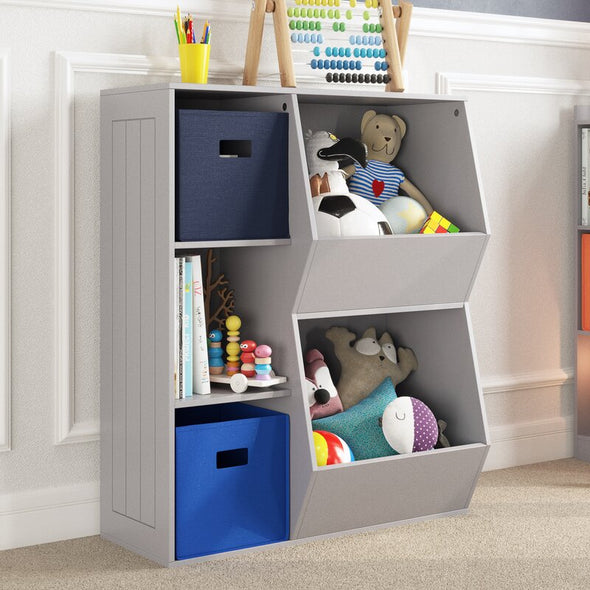 Gray Toy Organizer Provides A Variety of Storage Options to kid's Bedrooms, Playrooms