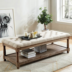 Beige Vela Upholstered Shelves Storage Bench Perfect Bench for a Living Room