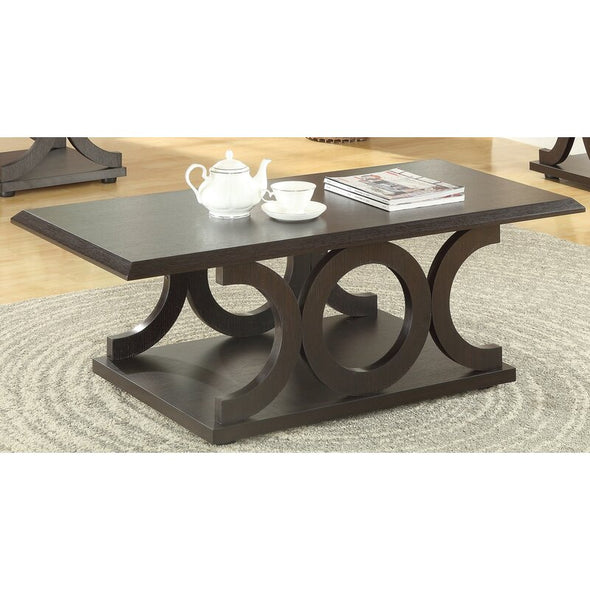 Coffee Table C-shaped Bases, Smooth Tops Open Bottom Shelves Perfect for Living Room