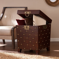 Nailhead Espresso End Table Trunk Ideal for Pillows, Blankets and Other Household