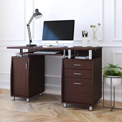 Chocolate Desk Two Storage Drawers And One Hanging File Cabinet CPU/storage Cabinet