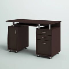 Chocolate Desk Two Storage Drawers And One Hanging File Cabinet CPU/storage Cabinet