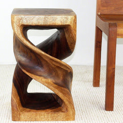 Double Twist Stool Table 12 in SQ x 20 in H Walnut Oil - 12" x 12" x 20" Double Twist Stool