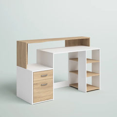 Oak and White Herzig Desk with Plenty of Storage and a Three-Tier Modern Design