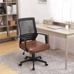 Brown High Back Task Chair Mesh & Leather Combination Indoor Design