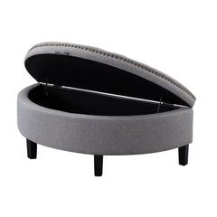 Linen Half Moon Storage Ottoman - Grey Provide Modern Seating and Functional Storage with this Half Moon Storage