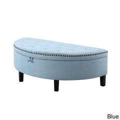 Linen Half Moon Storage Ottoman - Blue Provide Modern Seating and Functional Storage with this Half Moon Storage