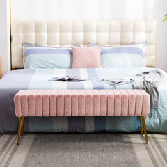 Julietta Upholstered Bench All Over Channel Tufting Metallic Accents