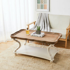 Kerlin Coffee Table Natural Wood Tray Style Finish and White Base