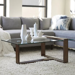 Coffee Table Modern Design Constructed Of Mindi Solids and Tempered Glass Ideal For Living Room